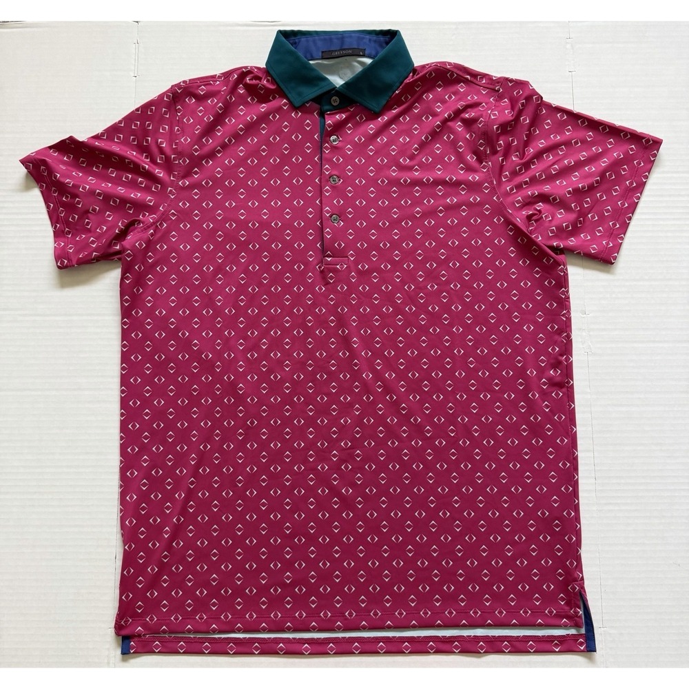 Greyson Golf Polo Shirt Diamond Print Contrast Collar Pink Men's Large